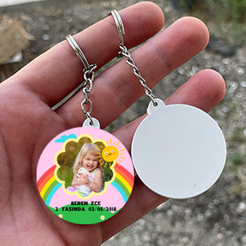 Güneş Temalı Resimli Daire Plastik Anahtarlık