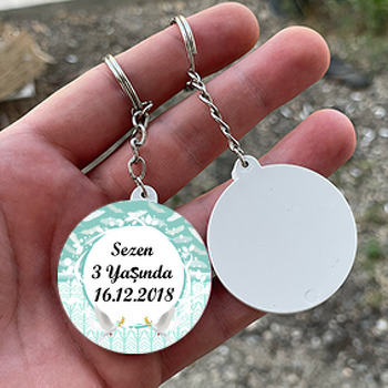 Güvercin Temalı Daire Plastik Anahtarlık