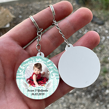 Güvercin Temalı Resimli Daire Plastik Anahtarlık