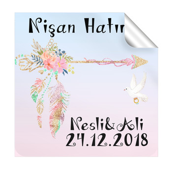 Güvercin ve Çiçek Temalı Söz Nişan  Kare Etiket