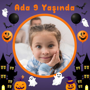 Halloween ile Hayaletler Temalı Resimli Kare Doğum Günü Parti Afiş