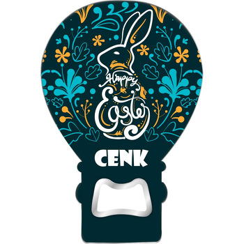 Happy easter Tavşan Desen Temalı Balon Ahşap Magnet 