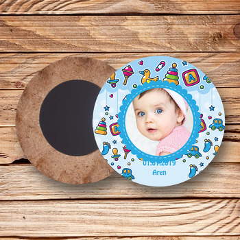 Harfler Temalı Resimli Ahşap Daire Magnet