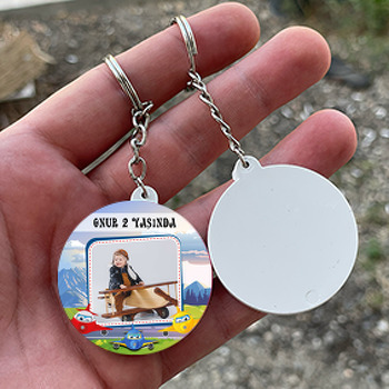 Harika Uçaklar Gökyüzünde Temalı Resimli Daire Plastik Anahtarlık