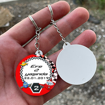 Harika Uçaklar Yarış Temalı Daire Plastik Anahtarlık