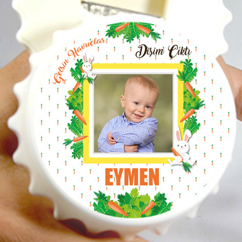 Havuçlu Tavşan ile Sarı Çerçeve Temalı Kapak Şekilli Magnet Açacak