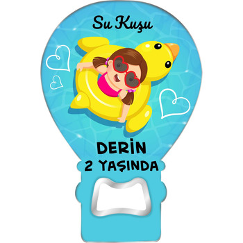 Havuzda Gözlüklü Kız Çocuk Temalı Balon Ahşap Magnet 