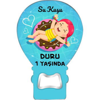 Havuzda Kırmızı Saçlı Kız Çocuğu Temalı Balon Ahşap Magnet 