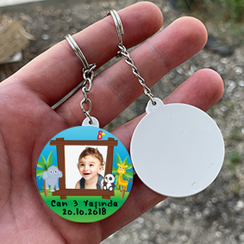 Hayvanlar Alemi Temalı Resimli Daire Plastik Anahtarlık