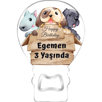 Hediye Kutusunda Köpekler Temalı Balon Ahşap Magnet 