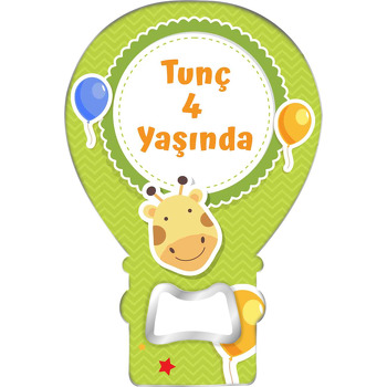 Hediye Paketleri ile Yeşil Çizgili Fon Temalı Balon Ahşap Magnet 