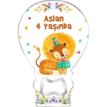 Hediye Paketli Aslan Temalı Balon Ahşap Magnet 