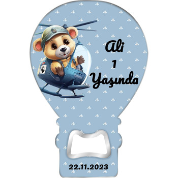 Helikopterde Pilot Ayıcık Temalı Balon Ahşap Magnet 