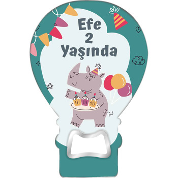 Hipopotam ile Cupcake Temalı Balon Ahşap Magnet 