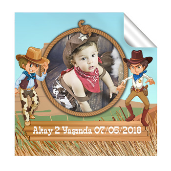 Hızlı Kovboy Temalı Kare Etiket