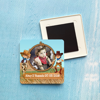 Hızlı Kovboy Temalı Kare Plastik Kare Magnet