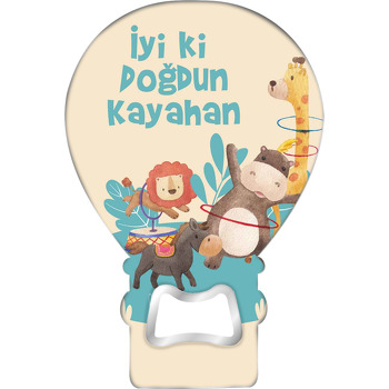 Huloloplu Sirk Hayvanları Temalı Balon Ahşap Magnet 