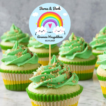 İkiz Bulutlar ile Gökkuşağı Temalı Parti Kürdan Süs