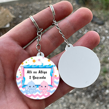 İkiz Fil Temalı Daire Plastik Anahtarlık