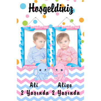 İkiz Fil Temalı Doğum Günü Afiş