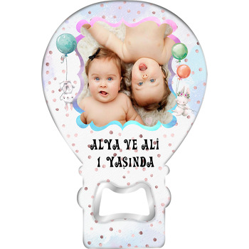İkiz Tavşan Temalı Resimli Balon Magnet Açacak