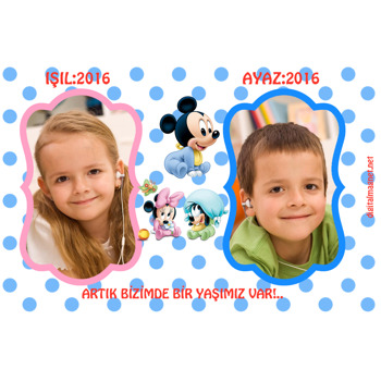 İkizler İçin Doğum Günü Plastik Magnet