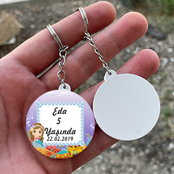 İnci Temalı Deniz Kızı Daire Plastik Anahtarlık