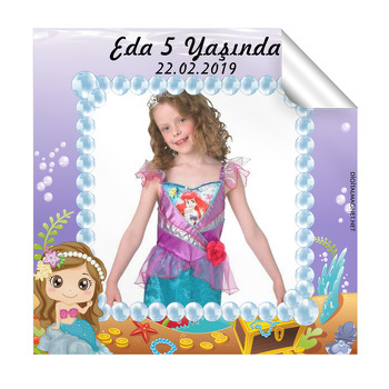 İnci Temalı Deniz Kızı Doğum Günü  Kare Etiket