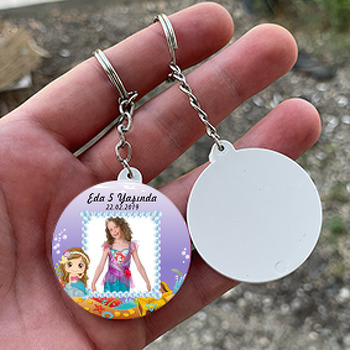 İnci Temalı Deniz Kızı Resimli Daire Plastik Anahtarlık