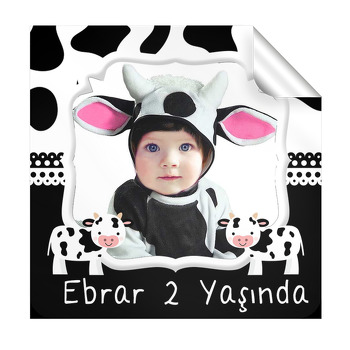 İnek Temalı Kare  Etiket