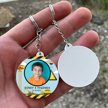 İnşaat Temalı Daire Plastik Doğum Günü Anahtarlık