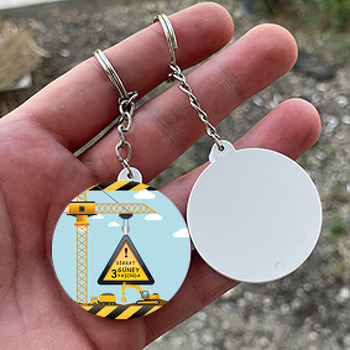 İnşaat Temalı Daire Plastik Anahtarlık