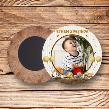 İş Makineleri Soft Temalı Daire Ahşap Magnet
