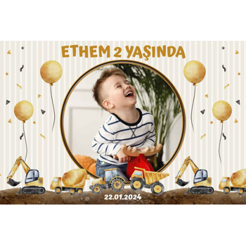İş Makineleri Soft Temalı Doğum Günü Afiş