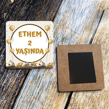 İş Makineleri Soft Temalı Kare Ahşap Magnet