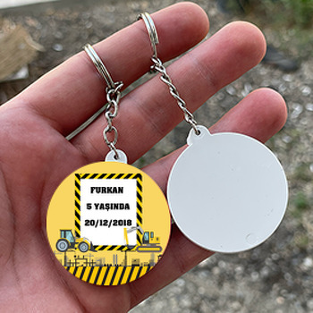 İş Makineleri Temalı Daire Plastik Anahtarlık