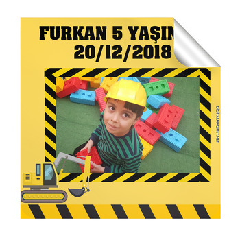 İş Makineleri Temalı Doğum Günü Kare Etiket