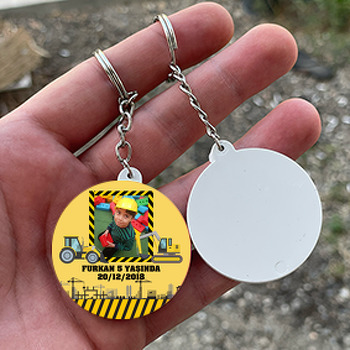 İş Makinleri  Temalı Resimli Daire Plastik Anahtarlık