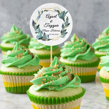 Işıltılı Geometrik Çerçeve ile Yapraklar Temalı Parti Kürdan Süs