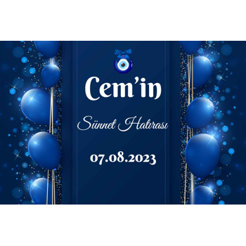 Işıltılı Simetrik Mavi Balonlar ile Sünnet Hatırası Temalı Magnet