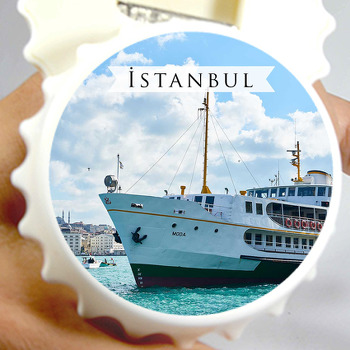 İstanbul Vapur İskelesi ile Şehirler Temalı Kapak Şekilli Magnet Açacak