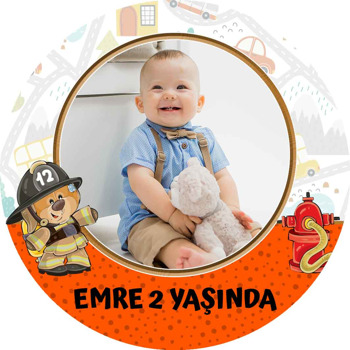İtfaiyeci Ayıcık Temalı Resimli Akrilik Daire Magnet