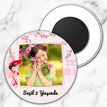 Japon Sakura Çiçekleri Temalı Daire Plastik Magnet