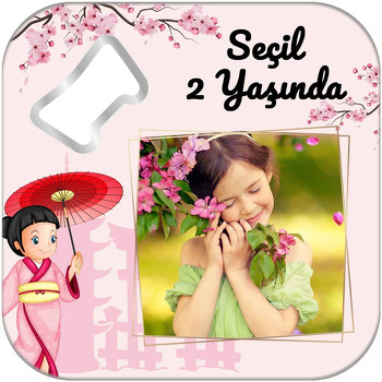 Japon Sakura Çiçekleri Temalı Kare Magnet Açacak