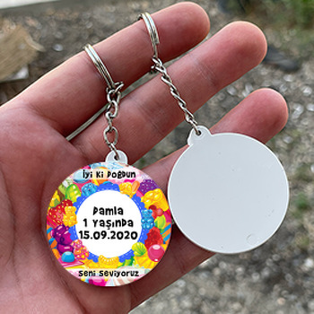 Jelibon Temalı Daire Plastik Anahtarlık