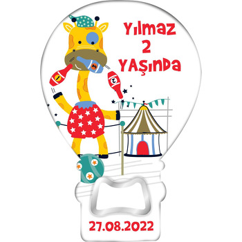Jonglör Zürafa Temalı Balon Ahşap Magnet 