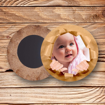 Kağıt Temalı Ahşap Daire Magnet
