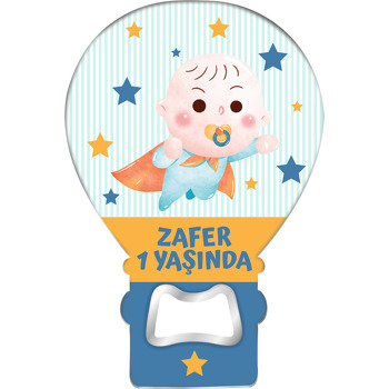 Kahraman Bebek Mavi Sarı Fonda Temalı Balon Ahşap Magnet 