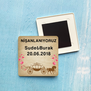 Kahverengi Fayton Söz Nişan Plastik Kare Magnet