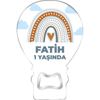 Kahverengi Kalpli Gökkuşağı Temalı Balon Ahşap Magnet 